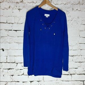 Liz Claiborne Cobalt Blue Lace-Up V-Neck Sweater